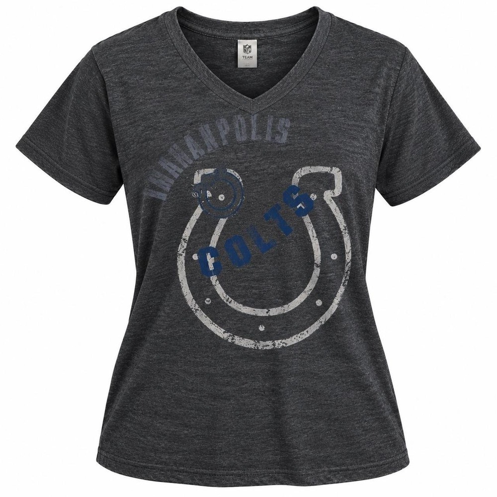 NFL Team Apparel Indianapolis Colts V-Neck Graphic T-Shirt Charcoal Grey Large